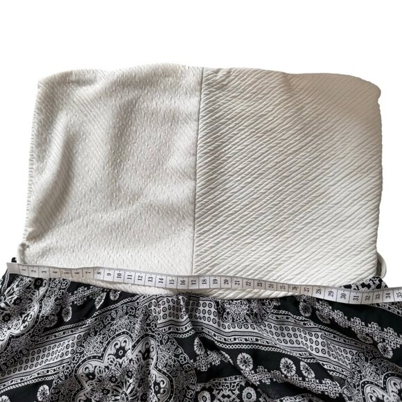 Boho Strapless Handkerchief Hem Midi Dress Black White Print Size Small - Picture 4 of 5